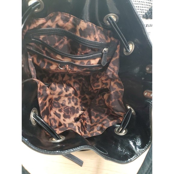 B. Makowsky Designer Black Large Soft Leather Shoulder Handbag Purse Drawstring - Picture 14 of 16